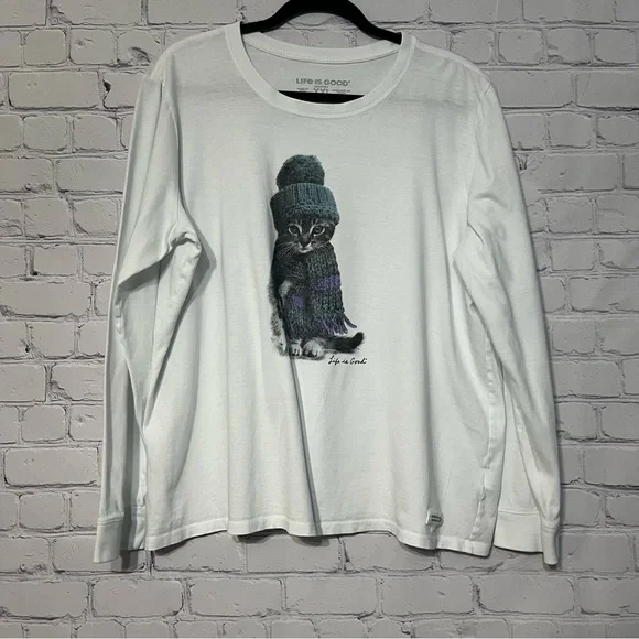 Life Is Good Woman’s Long Sleeve Cat Crusher Tees Bundle Blue - White Size XXL - Picture 9 of 14